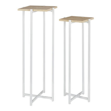 Home Deco Factory Bijzettafel - 2x stuks - wit - hout/metaal