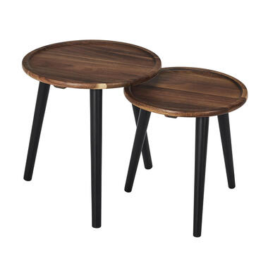 Home Deco Factory Bijzettafels - 2x stuks - rond - acacia hout