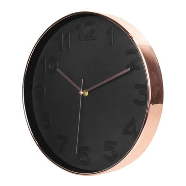 Home Deco Factory Wandklok - D30 cm - koper/zwart - kunststof