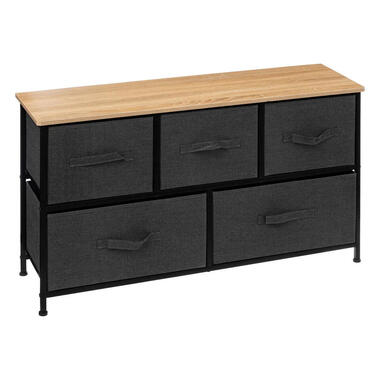 5Five Opbergkast - 5x mand - 100x30x55cm - hout/stof donkergrijs product