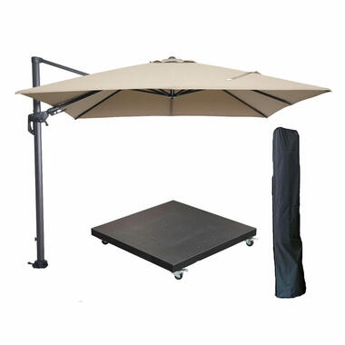Garden Impressions Hawaii zweefparasol 3x3m taupe met voet en hoes