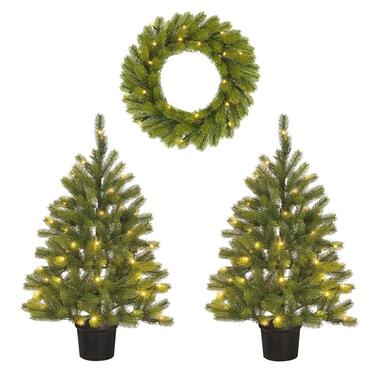 Black Box Trees Nagoya Set van 2 Kerstbomen en 1 Krans - H90 x Ø45 cm