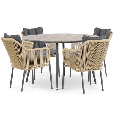 Tuinset Ronde tuintafels 4 personen 125 cm Aluminium/Rope Taupe De Laan