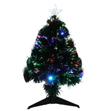 Kleine Fiber kunst kerstboom - H60 cm - met kerstverlichting -led