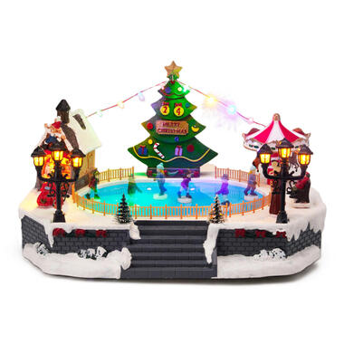 Kerstdorp kerst tafereel - schaatsbaan - met verlichting - 57 cm