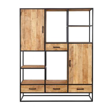 StarFurn - Vakkenkast Denver mangohout en staal XXL