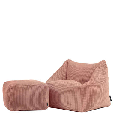 icon - Natalia Kinderzitzak Stoel met Poef - Ribfluweel - Oud roze