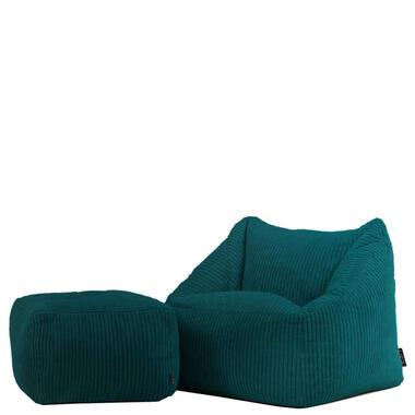icon - Natalia Kinderzitzak Stoel met Poef - Ribfluweel - Blauwgroen