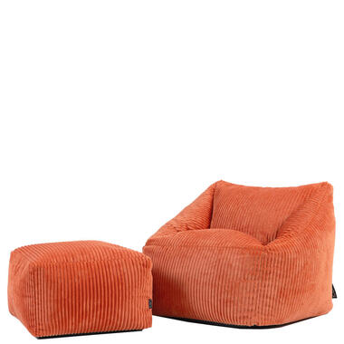 icon - Natalia Kinderzitzak Stoel met Poef - Ribfluweel - Terra-oranje