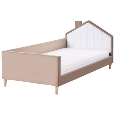 KERVAN - Eenpersoonsbed - Lichtbruin - 90 x 200 cm - Fluweel