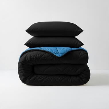 Dekbed zonder Overtrek Diamond 140x200 - Met Kussenslopen - Wasbaar - Zwart/Blauw