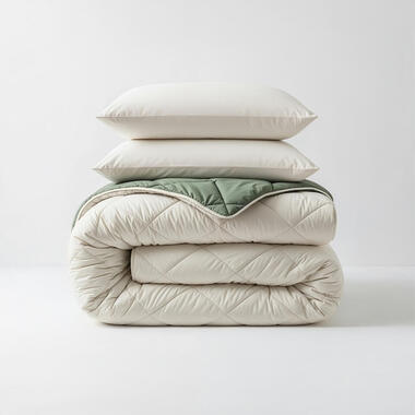 Dekbed zonder Overtrek Diamond 240x200 - Met Kussenslopen - Wasbaar - Crème/Groen