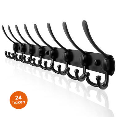 Goliving Wandkapstok 24 Haaks Hangende Kapstok Muurkapstok RVS Zwart