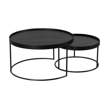 QUVIO Salontafel Sara - Set van 2 - FSC® mangohout - Metaal - Zwart