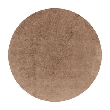 Interieur05 rond hoogpolig vloerkleed Furr bruin - 160 x 160 cm