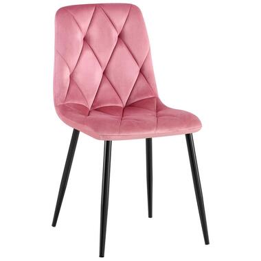 CLP Eetkamerstoel Clairton zwart Frame - Fluweel - roze