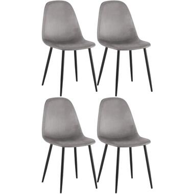 CLP Set van 4 Eetkamerstoel Napier zwart Frame - Fluweel - grijs