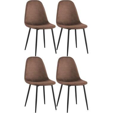 CLP Set van 4 Eetkamerstoel Napier zwart Frame - Kunstleer - bruin