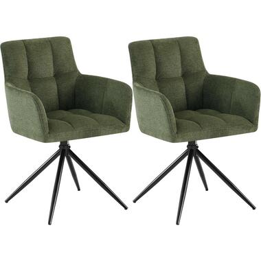CLP Set van 2 Eetkamerstoel Jonah zwart Frame - Stof - groen