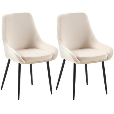 CLP Set van 2 Eetkamerstoel Elmira zwart Frame - Fluweel - creme