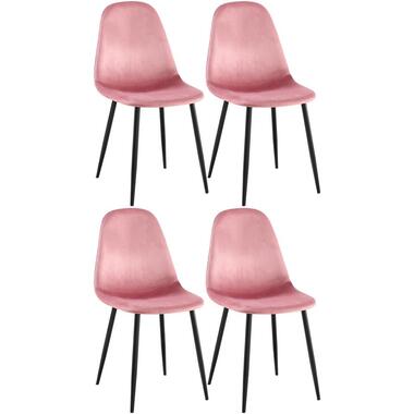 CLP Set van 4 Eetkamerstoel Napier zwart Frame - Fluweel - roze