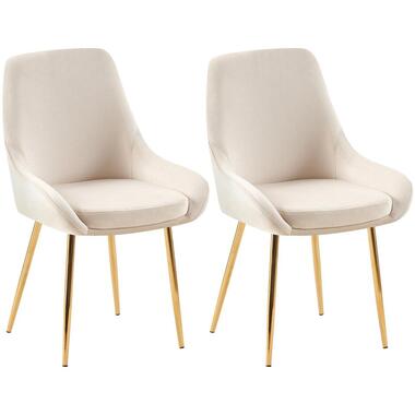 CLP Set van 2 Eetkamerstoel Elmira zwart Frame - Fluweel - creme