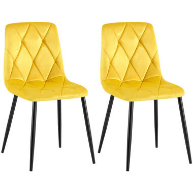 CLP Set van 2 Eetkamerstoel Clairton zwart Frame - Fluweel - geel