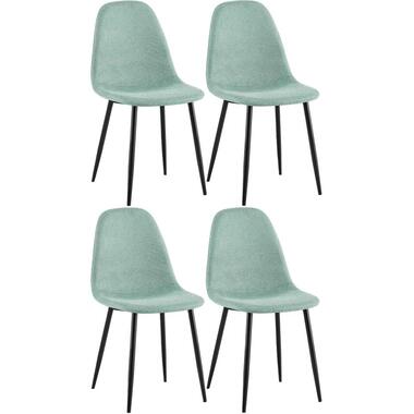 CLP Set van 4 Eetkamerstoel Napier zwart Frame - Stof - lichtgroen
