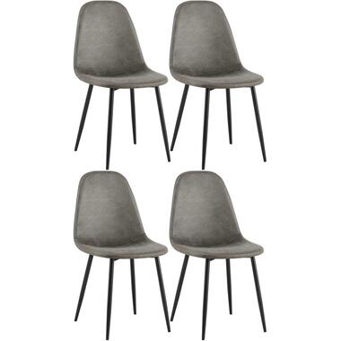 CLP Set van 4 Eetkamerstoel Napier zwart Frame - Kunstleer - donkergrijs