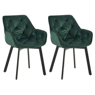 CLP Set van 2 Eetkamerstoel Antigo zwart Frame - Fluweel - groen