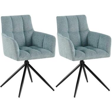CLP Set van 2 Eetkamerstoel Jonah zwart Frame - Stof - turkis