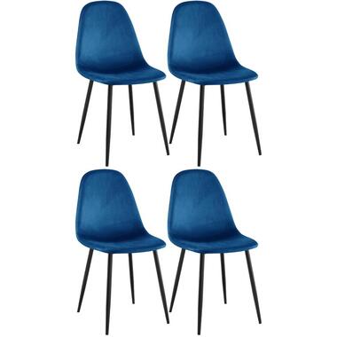 CLP Set van 4 Eetkamerstoel Napier zwart Frame - Fluweel - blauw