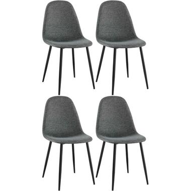 CLP Set van 4 Eetkamerstoel Napier zwart Frame - Stof - grijs