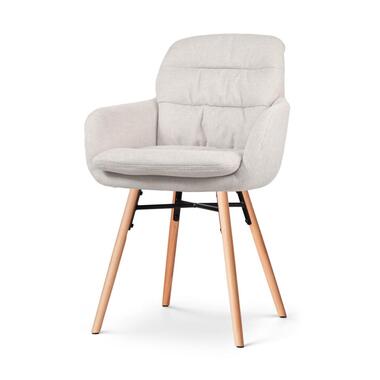 Nolon Nena-Mia Eetkamerstoel Beige - met Armleuning - Houten Poten