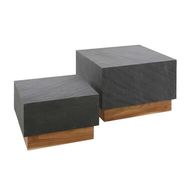 Salontafel Donkergrijs Leisteen - Set van 2 - 58x58x40cm - Blox