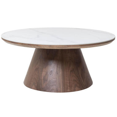 Salontafel Rond - Walnoot Hout/Keramisch - 80x80x35cm - Alba