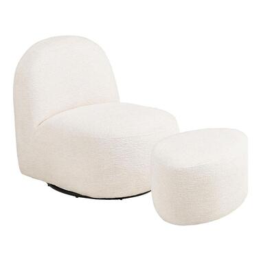 Hioshop Dina fauteuil met voetenbank- draaifunctie offwhite
