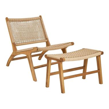 Hioshop Derby fauteuil met voetenbank teak