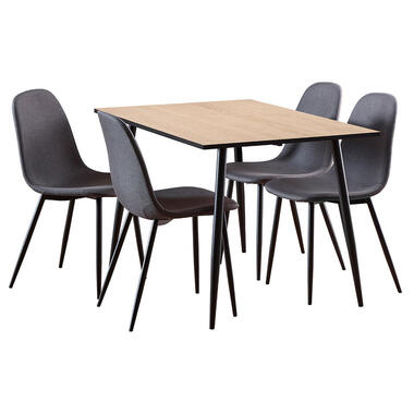 Hioshop Wilma eethoek tafel met 4 stoelen wit- donkergrijs
