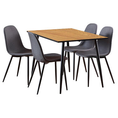 Hioshop Wilma eethoek tafel met 4 stoelen natuur- donkergrijs