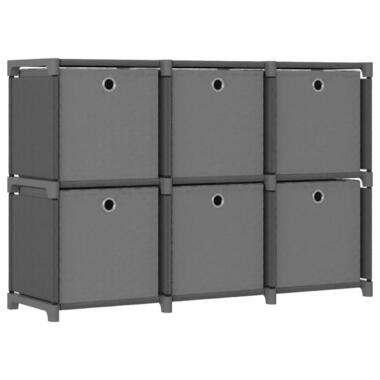 vidaXL - Kast met 6 vakken en grijs stof boxen - Grijs - 103x30x72.5 cm
