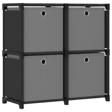 vidaXL - Kast met 4 vakken en grijs stof boxen - Zwart - 69x30x72.5 cm