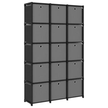 vidaXL - Kast met 15 vakken en grijs stof boxen - Zwart - 103x30x175.5 cm