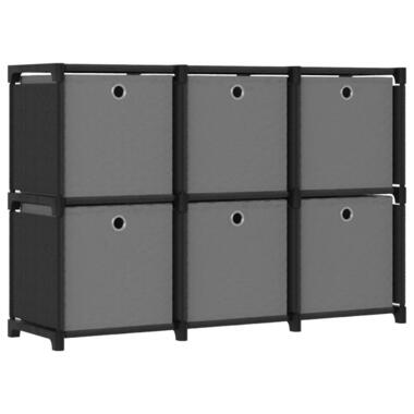 vidaXL - Kast met 6 vakken en grijs stof boxen - Zwart - 103x30x72.5 cm