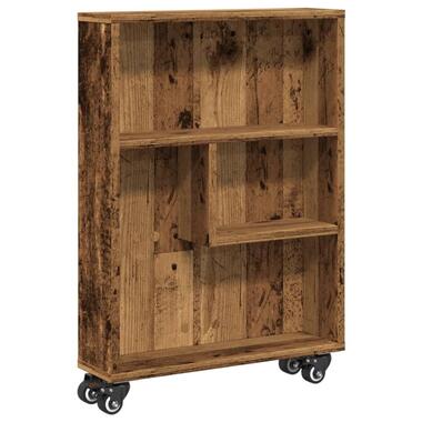 vidaXL - Opbergtrolley smal - Oud hout - Bewerkt hout - 48x13x68 cm