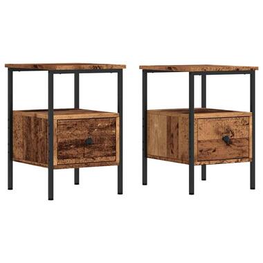 vidaXL - Industrieel Nachtkastjes met lade - Oud hout - 34x36x50 cm - Set van 2