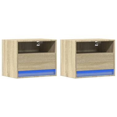 vidaXL - LED Nachtkastjes met lade - Sonoma eiken - Hout - 50x34x40 cm - 2 st