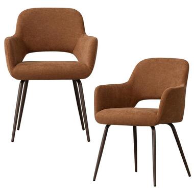 WOOOD Jenny Eetkamerstoelen - Geweven Stof - Bruin - Set van 2