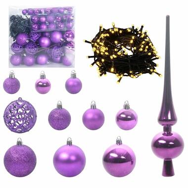 vidaXL Kerstballen set met 300 LED - 120x - Ø3/4/6 cm - Lila - Kunststof - Mix