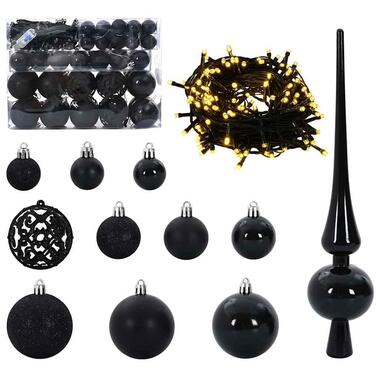 vidaXL Kerstballen set met 150 LED - 61x - Ø3/4/6 cm - Zwart - Kunststof - Mix